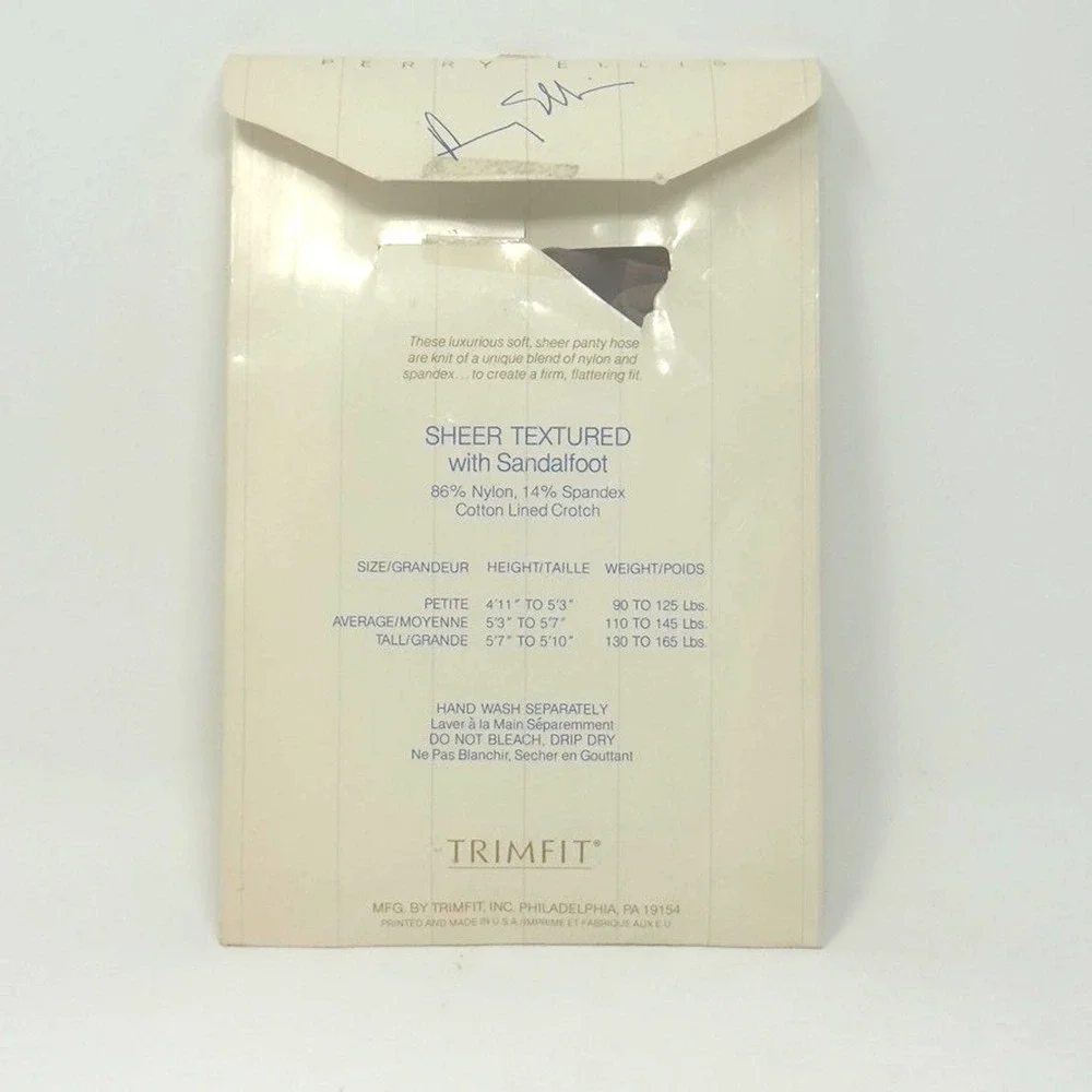 Vintage Perry Ellis Trimfit Sheer Textured Pantyhose Size Tall Gray Haze